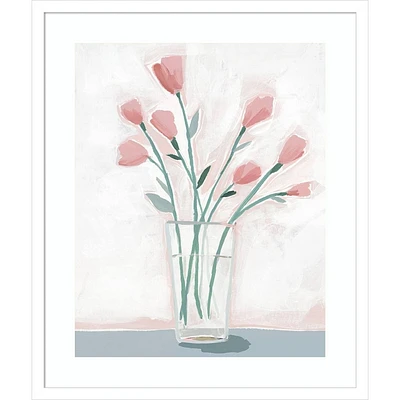 Amanti Art 21x25 Pink Flowers in Vase by Sozi Wood Framed Wall Art Print: Modern Style, Lithograph, Hardwood Frame