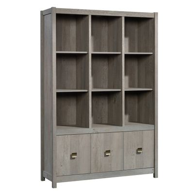 Sauder Cannery Bridge Storage Wall Mystic Oak: Laminated Particle Board Bookcase with 9 Fixed Shelves