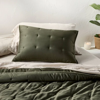 Standard Rayon from Bamboo Quilt Pillow Sham Dark Olive Green - Casaluna