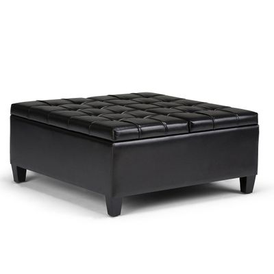 36 Elliot Coffee Table Storage Ottoman Faux Leather Black - WyndenHall: Rectangular Lift-Top Bench, Wood Frame