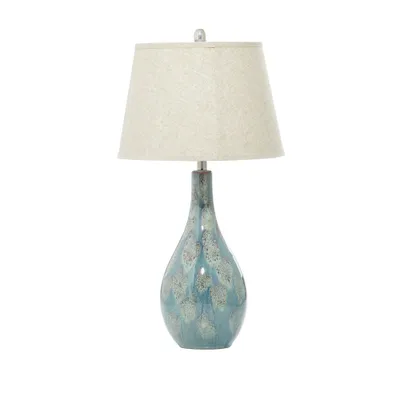 Ceramic Table Lamp with Drum Shade Set of 2 Turquoise - Olivia & May: Indoor Coastal Style, Toggle Switch, Linen Shade