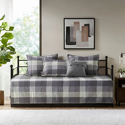 Madison Park Day Bed Warren 6pc Reversible Plaid Bedding Cover Set : Microfiber, Machine Washable, Includes Shams & Bed Skirt