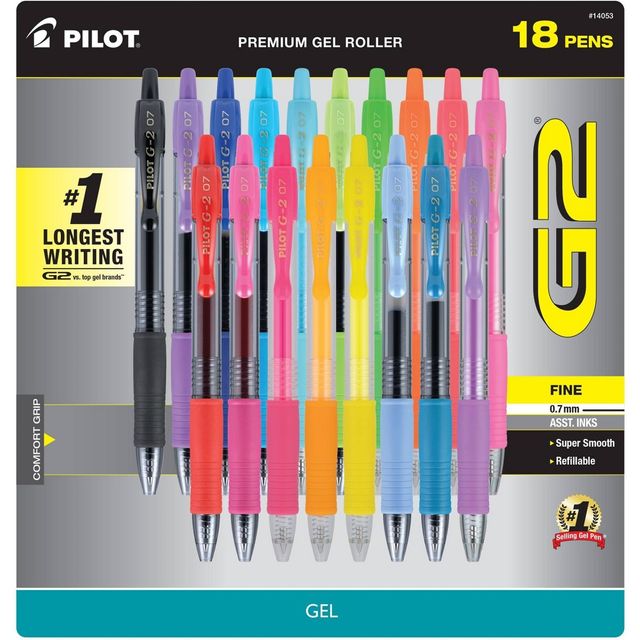 Pilot 18ct G2 Gel Pens Fine Point 0.7mm Assorted Inks