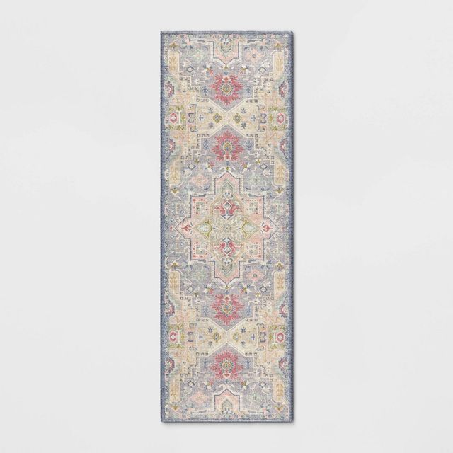 24x7 Washable Zebrina Medallion Persian Style Printed Runner Rug Light Yellow/Blue - Threshold