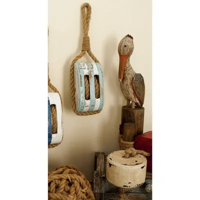 Wood Sail Boat Pulley Wall Decor Blue - Olivia & May: Coastal Beach Art, Carved Wood Composite Sculpture