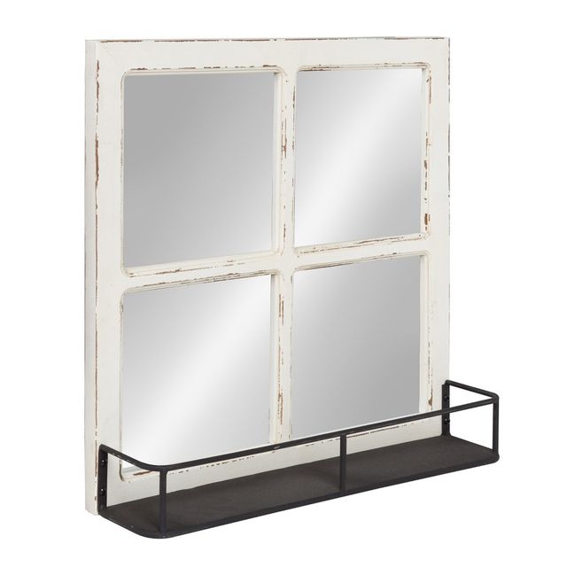 Jackson Wood Windowpane Mirror with Metal Shelf White - Kate and Laurel