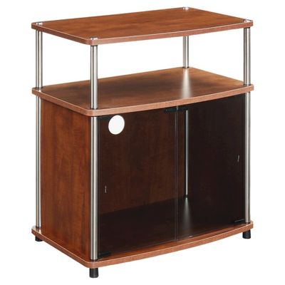 Designs2Go TV Stand for TVs up to 25 with Black Glass Storage Cabinet and Shelf Cherry - Breighton Home: Mid-Century Modern, Cable Management