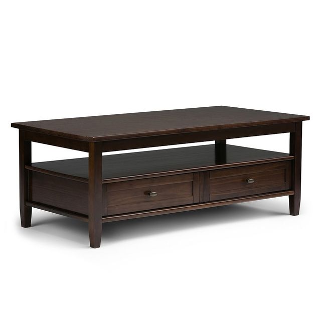 48 Norfolk Coffee Table Tobacco Brown - WyndenHall: Storage Drawers, Brass Hardware, Pine Frame