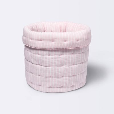 Quilted Gauze Medium Round Storage Bin - Cloud Island Pink Stripe