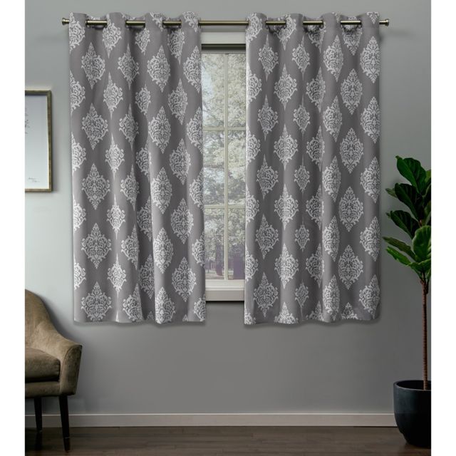 Set of 2 63x52 Medallion Blackout Grommet Top Window Curtain Panel Silver - Exclusive Home