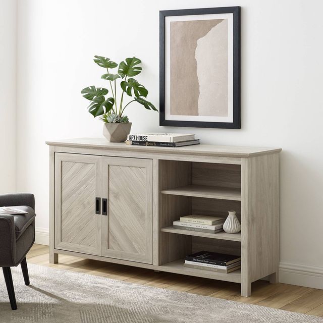 58 Diagonal Grooved Door Sideboard with Open Storage  - Saracina Home: Modern Farmhouse Buffet Credenza