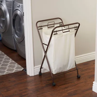 Household Essentials X-Frame Hamper : Foldable Laundry Basket with Metal Frame & Canvas, 35L Capacity, 2 Handles