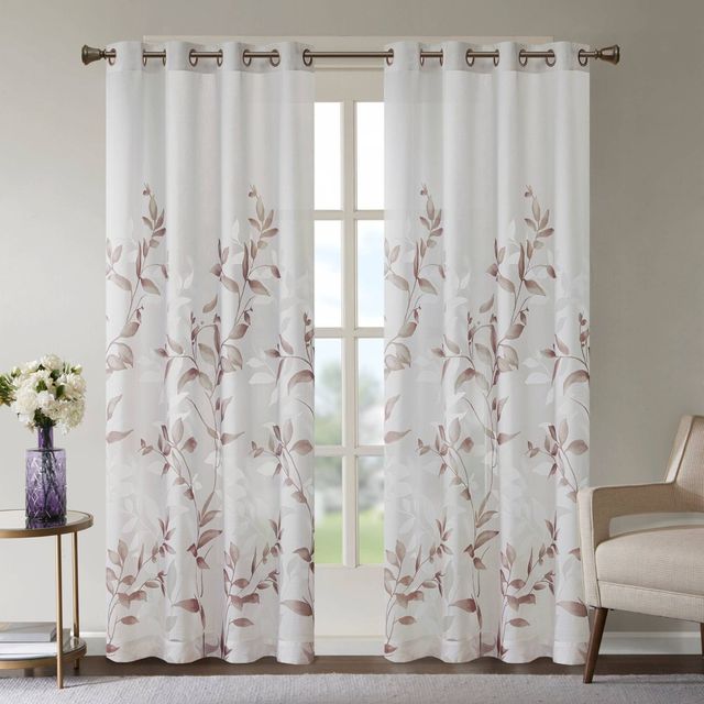 50x84 Madison Park Sheer Rosalie Burnout Printed Curtain Panel : Light Filtering Botanical Grommet Top