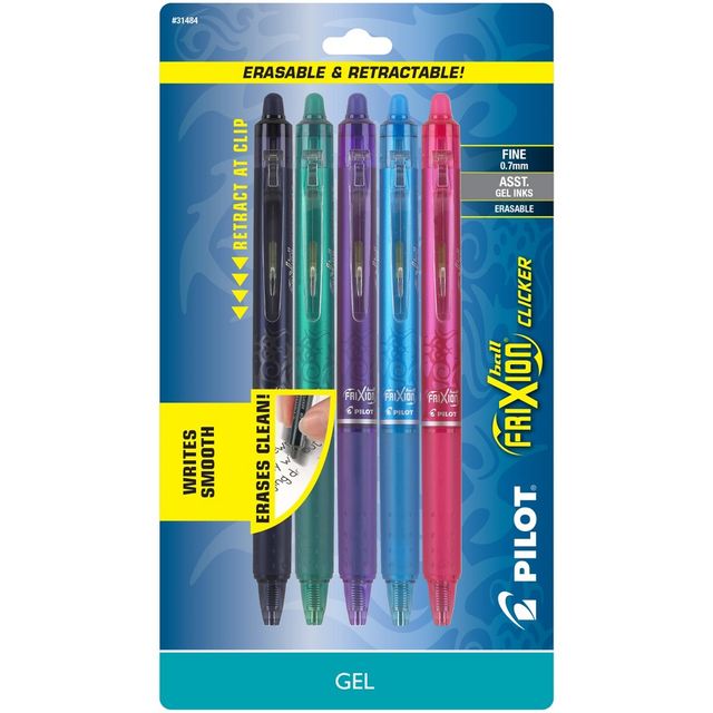 Frixion Pilot 5ct FriXion Clicker Erasable Gel Pens Fine Point 0.7mm  Assorted Inks