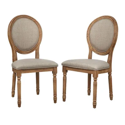 Set of 2 Toscana Linen Dining Chairs Beige - Lifestorey: Rounded Back, Turned Legs, Rubberwood Frame