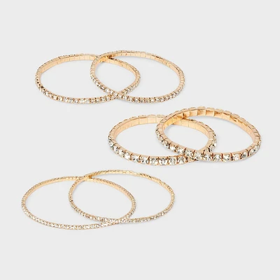 Clear Stone Cup Chain Stretch Bracelet Set 6pc