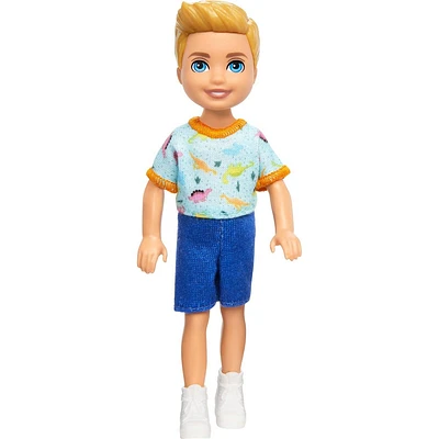 Barbie 6.3 Chelsea Small Boy Doll Blond Hair/Blue Eyes Wearing Removable One-Piece with Dino Print