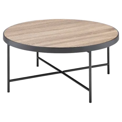 X Base Coffee Table Oak Gray - Acme Furniture: Metal Frame, Particle Board Surface, 32 Diameter