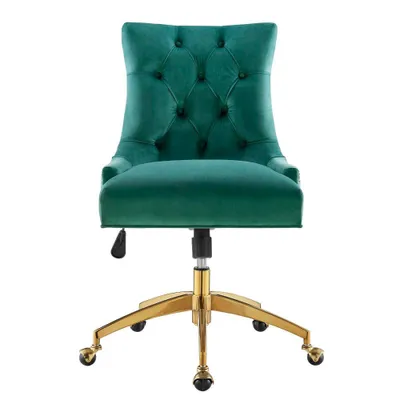 Regent Tufted Performance Velvet Office Chair Gold Teal - Modway: Swivel, Adjustable, Armless Design