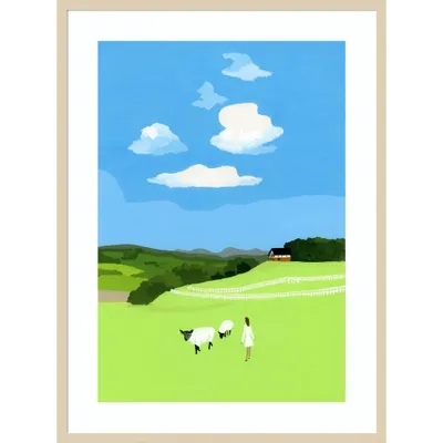 31 x 41 Prairie and Sheep by Hiroyuki Izutsu Wood Framed Wall Art Print - Amanti Art: Giclee, Acrylic, Hardwood