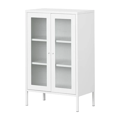 South Shore 40 Decorative Storage Cabinet White: Fluted Glass, Metal Frame, Wall Anchor Kit