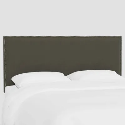 Skyline Furniture Queen Arcadia Nailbutton Headboard Velvet Pewter: Luxurious Upholstered Design, Pine Frame, Spot Clean