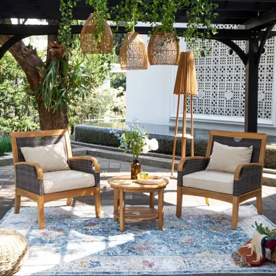 Palma 3pc Teak Patio Chat Set - Cambridge Casual: Weather-Resistant with Cushions & Side Table