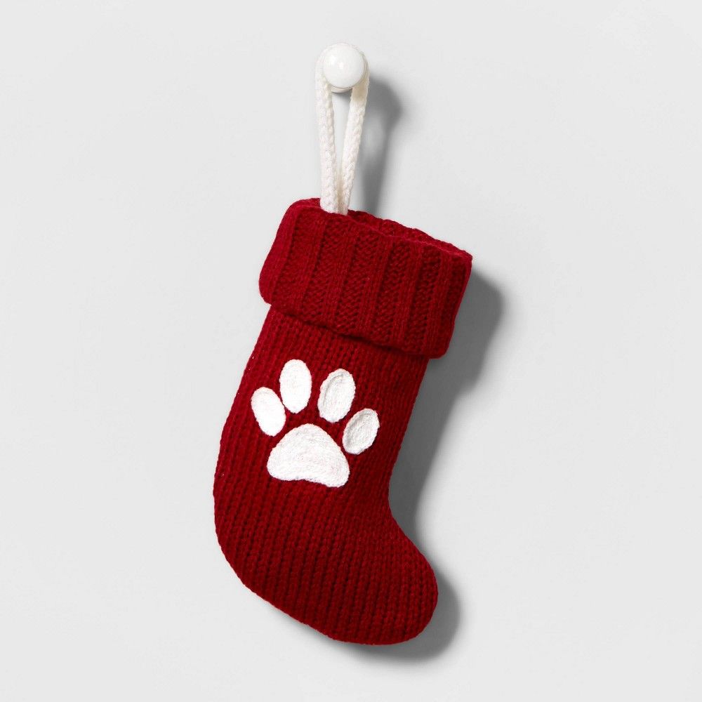 Mini Knit Monogram Christmas Stocking Paw Print Red - Wondershop