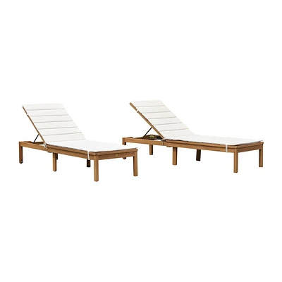 Amazonia 2pc Waikiki Eucalyptus Wood Outdoor Patio Chaise Lounge Set with Cushions Brown/Gray