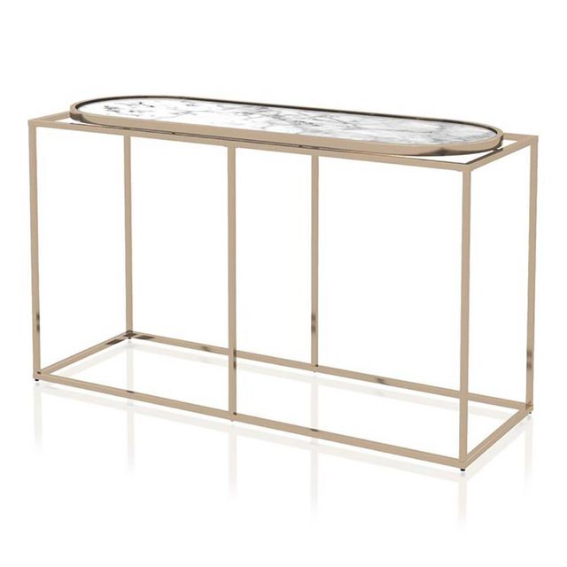 Denban Faux Marble Sofa Table White Marble/Champagne - miBasics