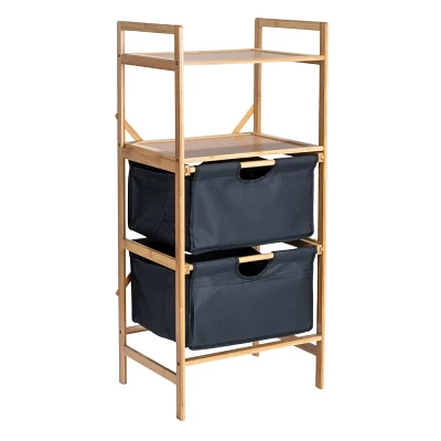 Household Essentials Bamboo Storage Shelf with Cotton Fabric Drawers Natural and Black