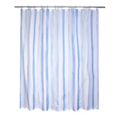 Watercolour Striped Fabric Shower Curtain Blue/White - Moda at Home: Polyester, Machine Washable, Grommet Top