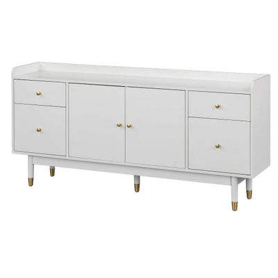 Thalia Buffet White - Lifestorey: Mid-century Luxury Storage, Gold Accents, 4 Drawers, Adjustable Shelf