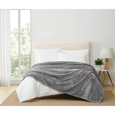 Royal Velvet Full/Queen Lavish Plush Solid Blanket Gray: Cozy Polyester, Machine Washable, 92x90