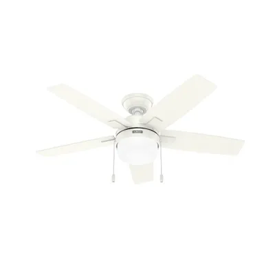 44 Anisten Ceiling Fan with Light Kit and Pull Chain (Includes LED Light Bulb) - Hunter Fan: 5-Blade, 3-Speed