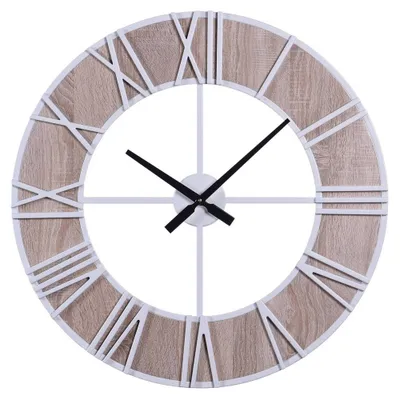 Farmhouse Wall Clock with Window Pane Design Brown - StyleCraft