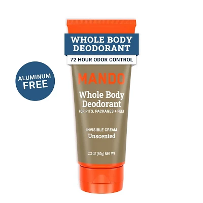 Mando Whole Body Deodorant - Mens Aluminum-Free Invisible Cream Deodorant - Unscented - 2.2oz