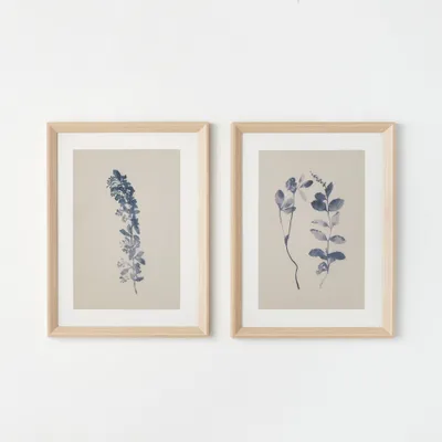 (Set of 2) 18 x 24 Naive Floral Sketch Framed Wall Arts Blue - Threshold designed with Studio McGee