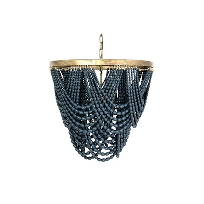 Storied Home Draped Wood Bead Chandelier : ETL Listed, 3 Bulb, Metal & Adjustable Height