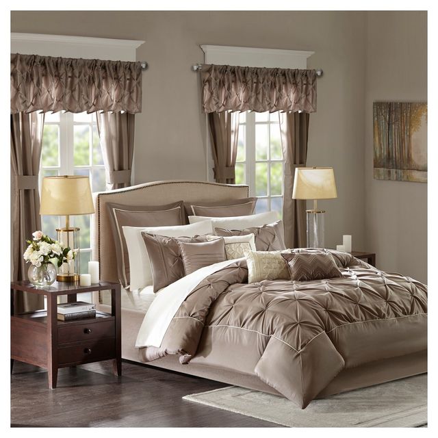 Mushroom Joella Piece Room in a Bag (California King) 24pc: Madison Park Luxury Collection with Curtains & Sheets