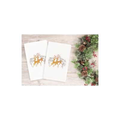 2pk Deer Pair Hand Towel Set White - Linum Home Textiles