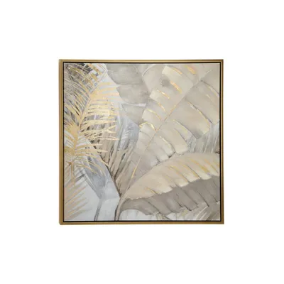 Canvas Leaf Palm Framed Wall Art with Gold Frame Brown - CosmoLiving by Cosmopolitan