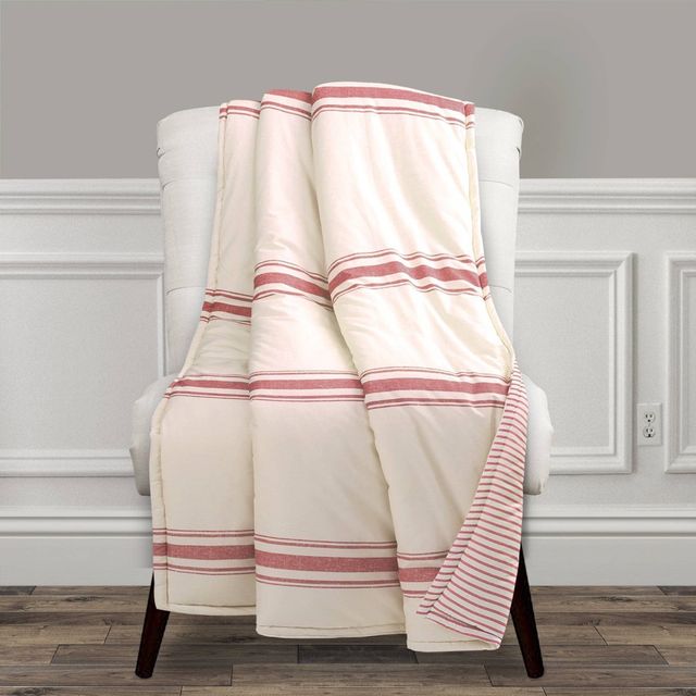 Lush Dcor 50x60 Farmhouse Stripe Throw Blanket Red