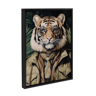 Kate & Laurel All Things Decor 18x24 Sylvie Dark Academia Jungle Safari Tiger Framed Canvas by The Creative Bunch Studio Black