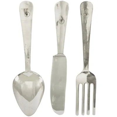 Set of 3 Aluminum Metal Utensils Knife Spoon and Fork Wall Decors  - Olivia & May