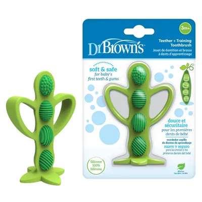 Dr. Browns Peapod Teether & Training Toothbrush - Soft & Safe Silicone - 3m+