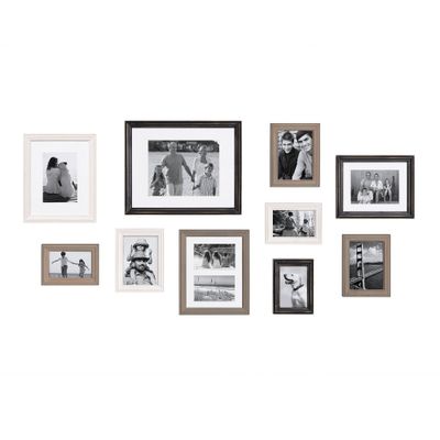 10pc Bordeaux Frames Set White/Black/Natural Wood - Kate & Laurel All Things Decor: Wall Gallery Kit, Modern Decor Style, Multiple Sizes