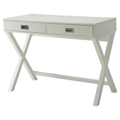 Landon Desk White - Breighton Home: Modern Home Office Furniture, 2 Drawers, X Frame Design, MDF Composite