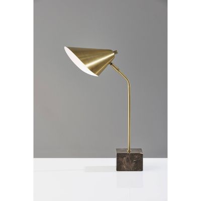 Hawthorne Desk Lamp Antique Brass - Adesso: ETL Listed, Metal & Marble, 1-Way Socket Switch