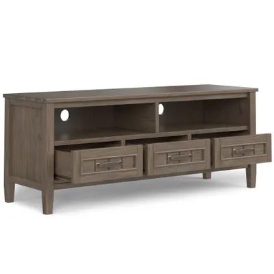 Rowan Low TV Stand for TVs up to 60 Smoky Brown - Wyndenhall: Solid Wood Media Console with Storage